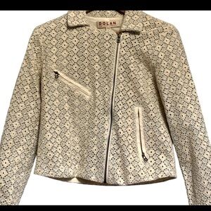 New Anthropologie Dolan Rossi eyelet moto style jacket women’s small Ivory/blue